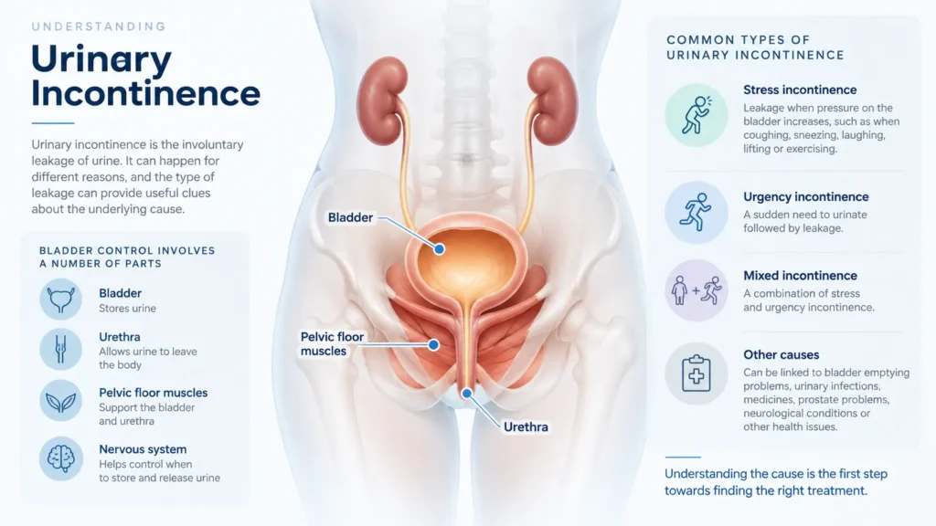 incontinence direct York infographic on urinary incontinence symptoms reasons and treatment options