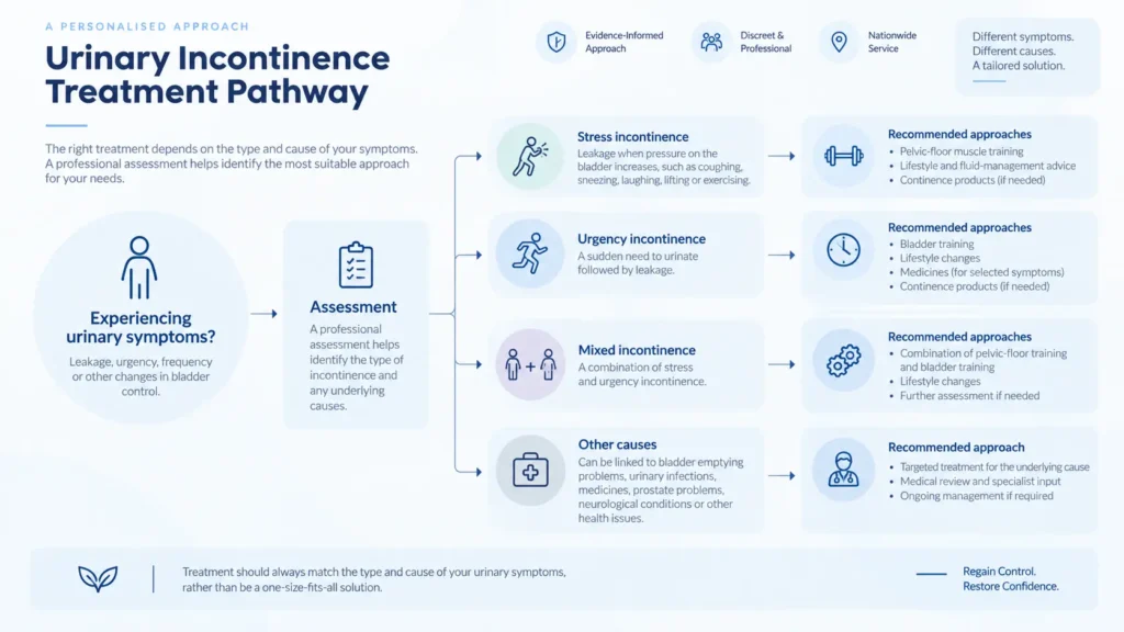 urinary incontinence treatment options infographics from the incontinence direct York