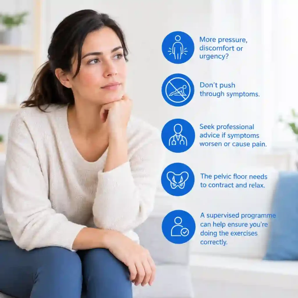 Pelvic-floor exercises York involve controlled contraction and relaxation. Persistent pressure, discomfort or urinary urgency may warrant professional assessment.