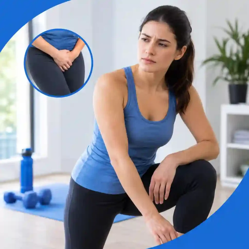 Pelvic-floor exercise York guidance for urinary leakage, focusing on correct muscle technique, relaxed breathing, muscle relaxation and seeking professional advice if symptoms worsen.